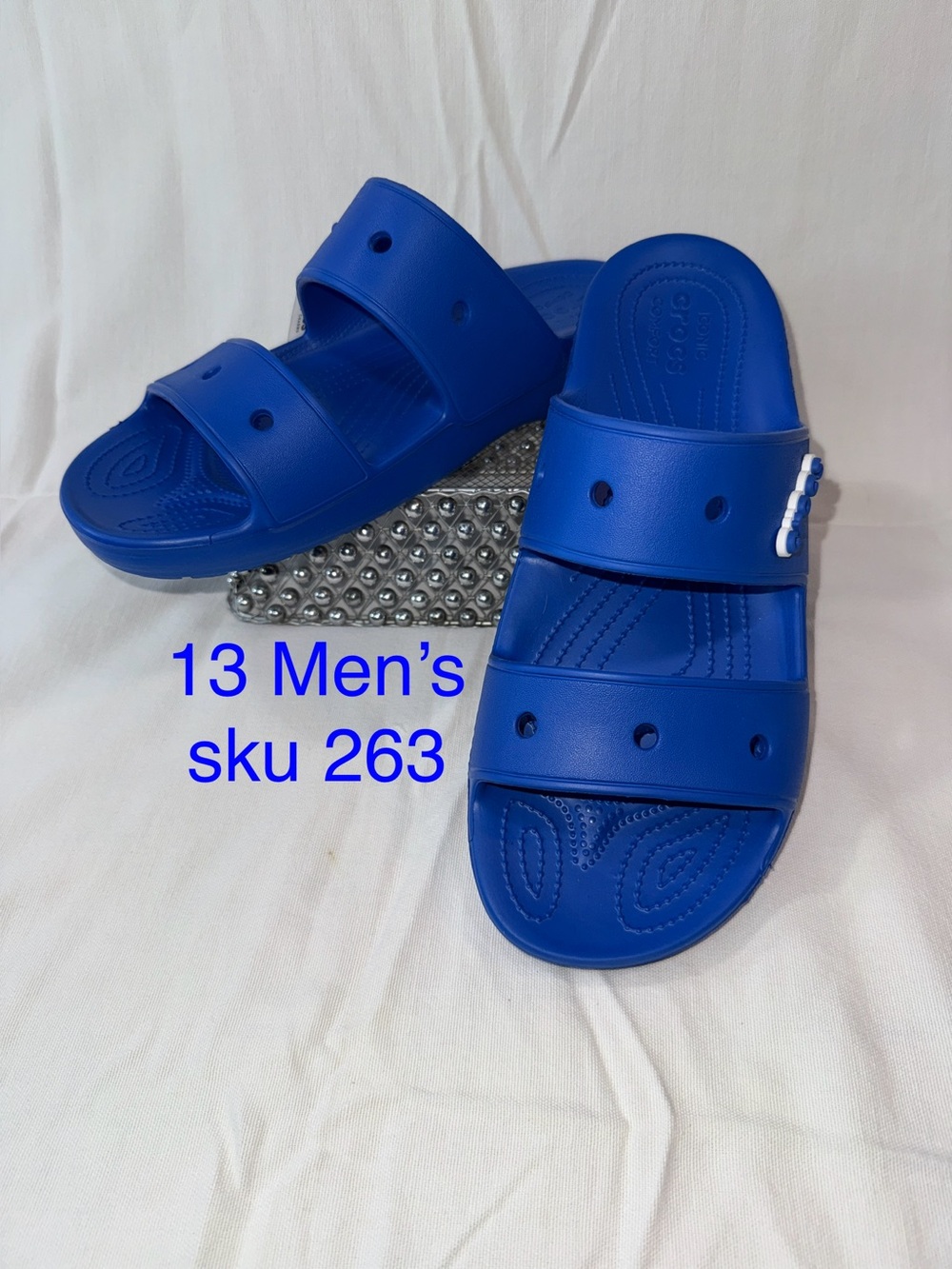 CROCS Jibbits charms Men's 13 Royal Blue Dual-Strap Slide Sandals